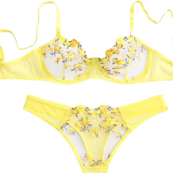 Cottagecore Yellow Floral Lace Lingerie Bra - Picture 6 of 9